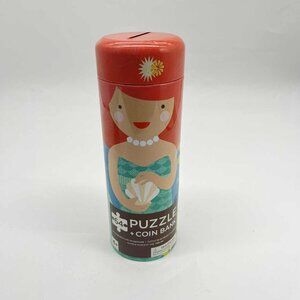 Petit Collage 64 Piece Playful Mermaids Ocean Puzzle & Coin Bank Tin GUC